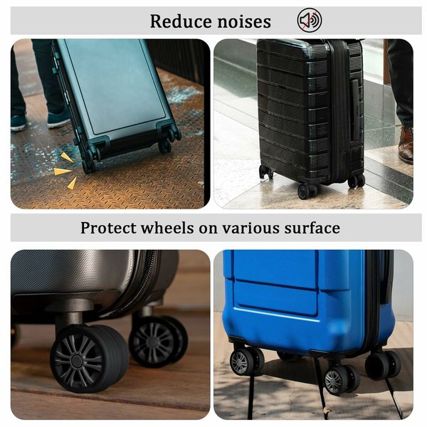 Luggage Wheels Covers,8Pcs Colorful Silicone Suitcase Wheels Covers,Anti-Noise Shock-Proof Luggage Wheel Protector,Carry on Luggage Compartment Wheel Protection Cover (Black)