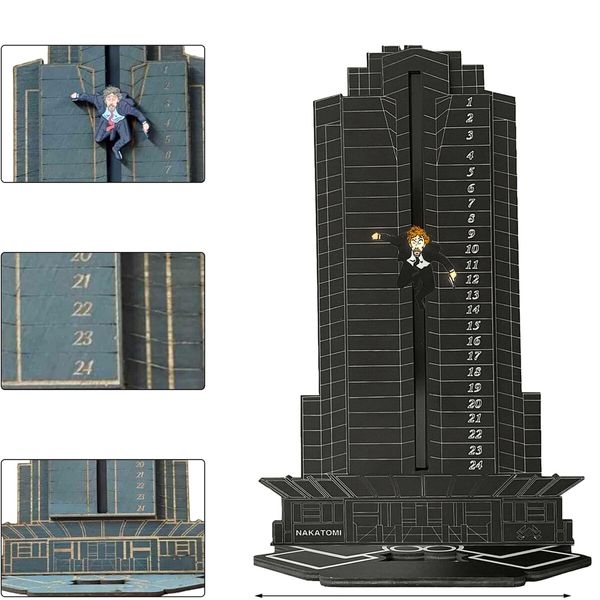 Christmas Advent Calendar,Deadly Advent Calendar,Hans Gruber Dropped Nakatomi Plaza,Tabletop Wooden Ornament Christmas Countdown Calendar (Black Boom)