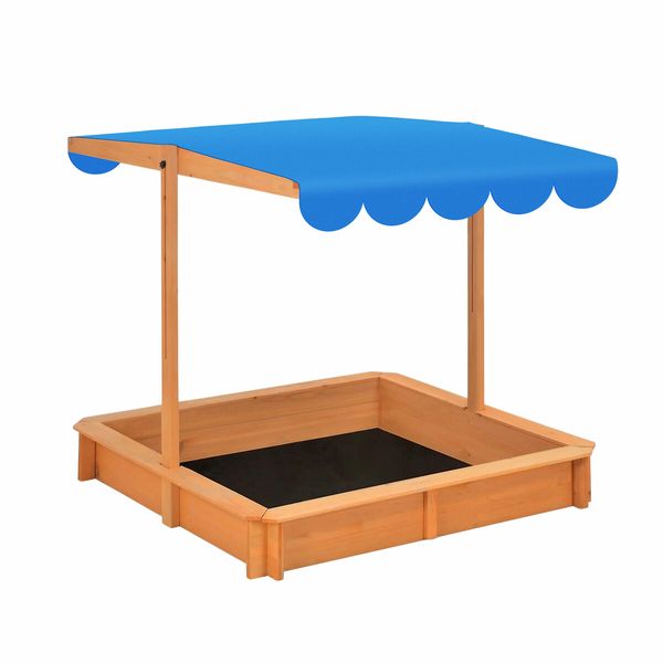 Kids Sandpit Box Canopy Outdoor Toys Sand Pit Children Play Station Wooden Set Ground Cover Beach Shade Seat Board Backyard Center 118cm Kidbot