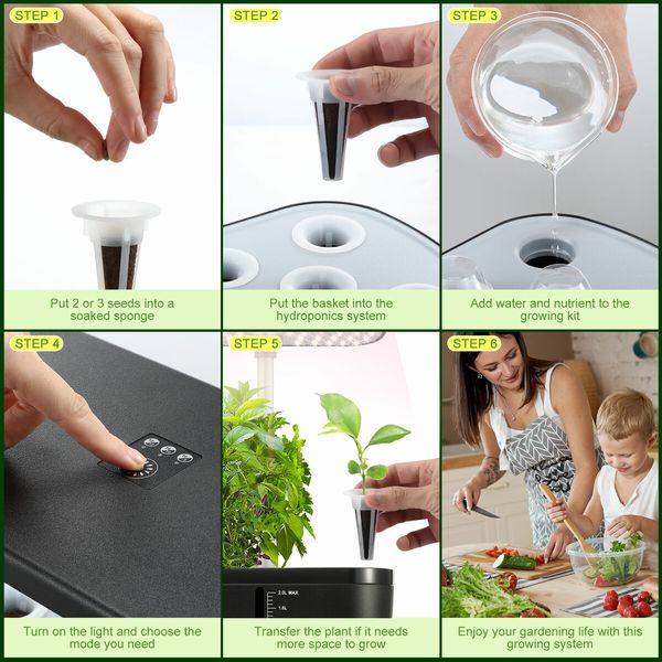 Hydroponics Growing System 8 Pods Indoor Herb Garden Kit Full Spectrum LED Grow Light Smart Water Pump Tank Planter Plant Germination