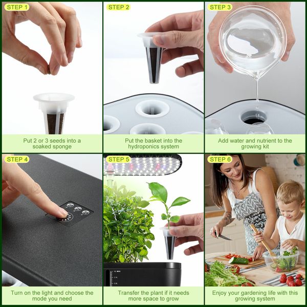 12 Pods Hydroponics Growing System Indoor Herb Garden Kit Plant Germination Full Spectrum 20W LED Light Smart Planter Water Pump 4L Tank