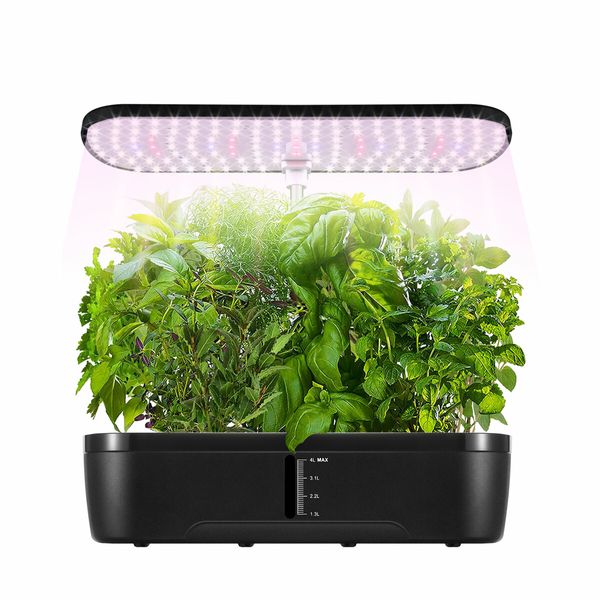 12 Pods Hydroponics Growing System Indoor Herb Garden Kit Plant Germination Full Spectrum 20W LED Light Smart Planter Water Pump 4L Tank