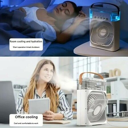 Portable Air Conditioners Fan, Ultra Quiet Personal Small Cooling Misting Fan for Makeup, Home, Office, Travel (White)