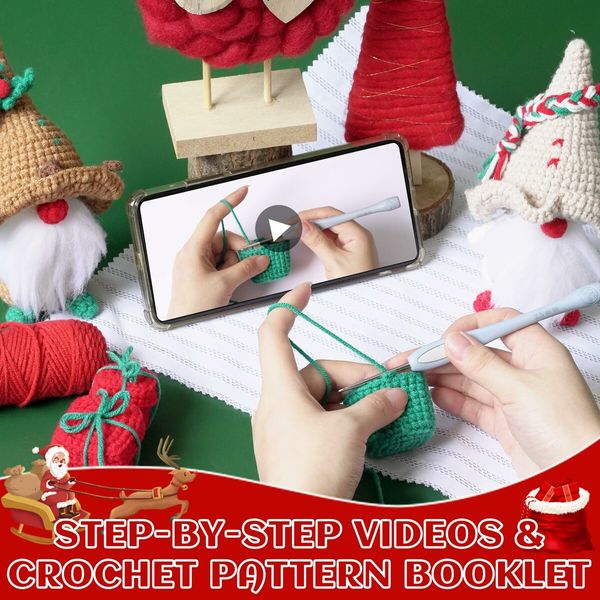 Christmas Crochet Kit for Beginners, Crochet Starter Kit  Tutorials, Crochet Kits for Adults and Kids, DIY Craft Supplies, Christmas Gnome Decoration