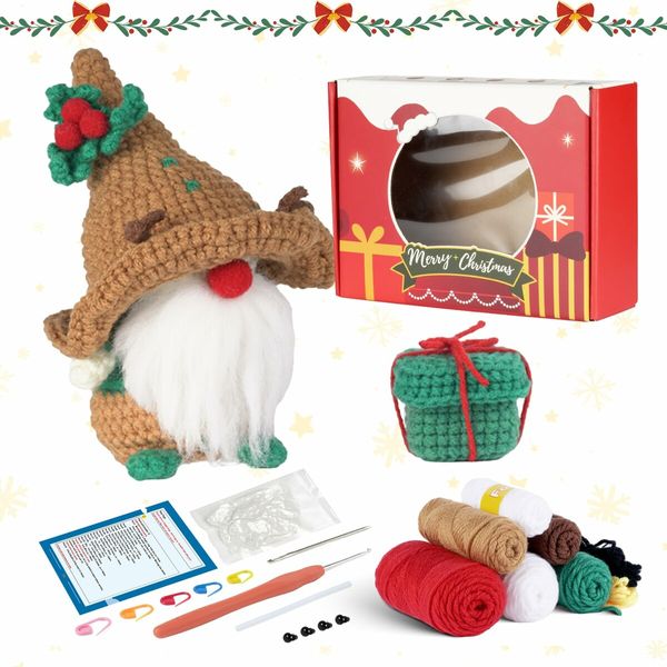 Christmas Crochet Kit for Beginners, Crochet Starter Kit  Tutorials, Crochet Kits for Adults and Kids, DIY Craft Supplies, Christmas Gnome Decoration