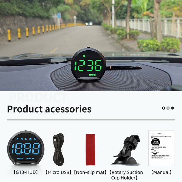 Digital GPS Speedometer New HUD Universal Car Head Up Display LCD Display HUD with KMH Digital Speed Fatigued Driving Alert Overspeed Driving Direction for All Vehicle