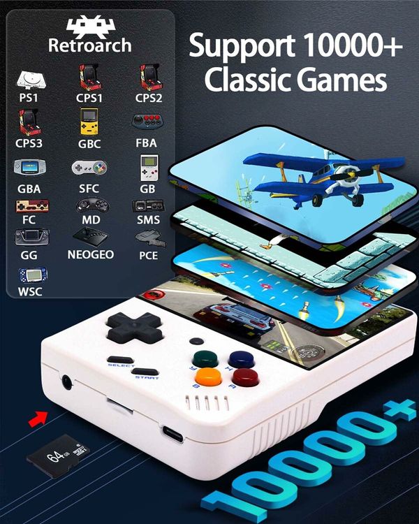 Miyoo Mini Plus,Retro Handheld Game Console with 64G TF Card,Support 10000+Games,3.5-inch Portable Rechargeable Open Source Game Console Emulator with Storage Case,Support WiFi (White)