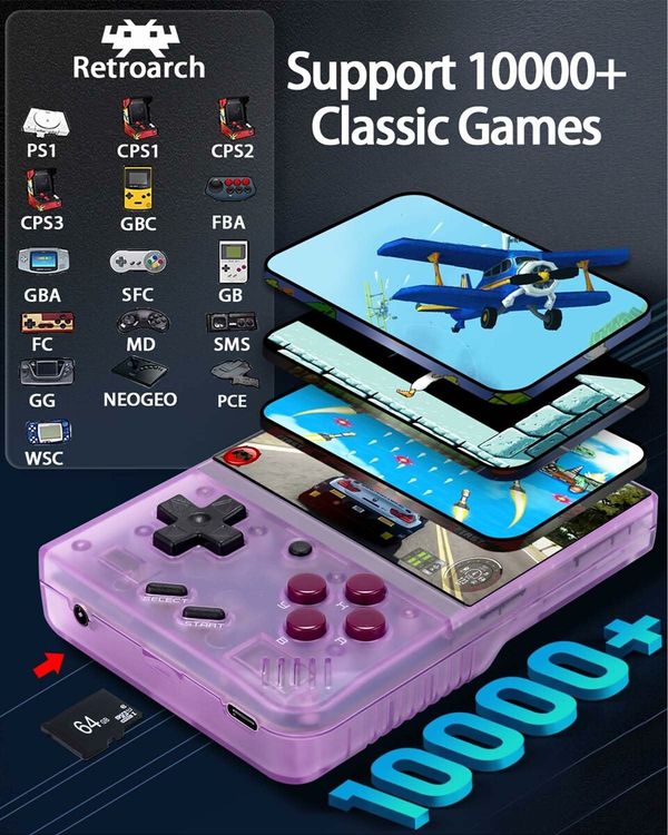 Miyoo Mini Plus,Retro Handheld Game Console with 64G TF Card,Support 10000+Games,3.5-inch Portable Rechargeable Open Source Game Console Emulator with Storage Case,Support WiFi (Purple)