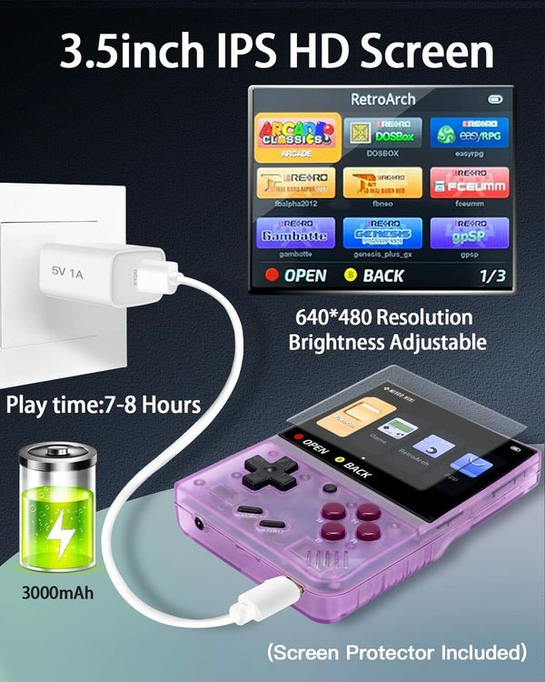 Miyoo Mini Plus,Retro Handheld Game Console with 64G TF Card,Support 10000+Games,3.5-inch Portable Rechargeable Open Source Game Console Emulator with Storage Case,Support WiFi (Purple)