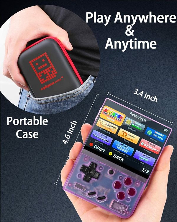 Miyoo Mini Plus,Retro Handheld Game Console with 64G TF Card,Support 10000+Games,3.5-inch Portable Rechargeable Open Source Game Console Emulator with Storage Case,Support WiFi (Purple)