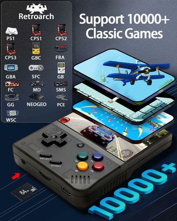 Miyoo Mini Plus,Retro Handheld Game Console with 64G TF Card,Support 10000+Games,3.5-inch Portable Rechargeable Open Source Game Console Emulator with Storage Case,Support WiFi (Black)