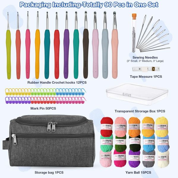 Crochet Kits for Beginners Adults Crochet Kit Crochet Yarns Crochet Hooks 2mm-8mm Knitting Accessories Tools Storage Case Needles Crochet Starter Kit