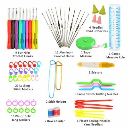 Crochet Hooks Set with Case, 72PCS Full Set Knitting Needle Weave Yarn Kit Ergonomic Handle Weaving Accessories for Beginners Experienced Crocheters Blue