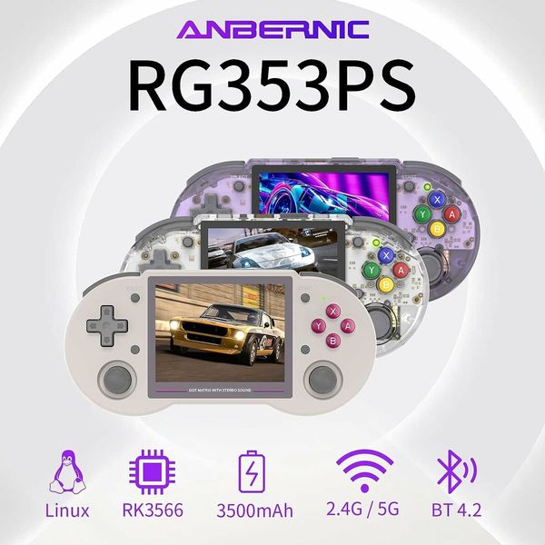 RG353PS (Transparent Purple) Retro Handheld Game Console , Single Linux System RK3566 Chip 3.5 Inch IPS Screen 128G TF Card Preinstalled 4519 Games