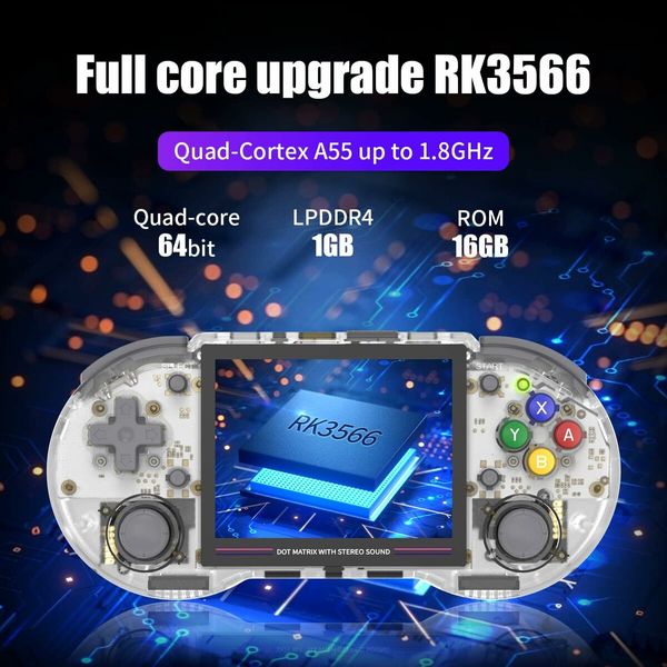 RG353PS（Transparent White） Retro Handheld Game Console ,Single Linux System RK3566 Chip 3.5 Inch IPS Screen 128G TF Card Preinstalled 4519 Games，Gift