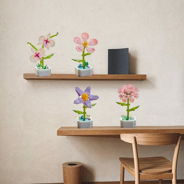 Building Block Flower Bouquet Building Sets DIY Creative Potting Building Blocks Flowers Artificial Flower Toy Gifts(Butterfly Orchid)