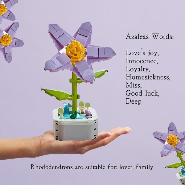 Building Block Flower Bouquet Building Sets DIY Creative Potting Building Blocks Flowers Artificial Flower Toy Gifts(Azaleas)