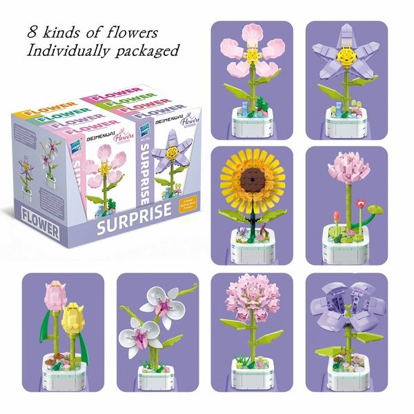 Building Block Flower Bouquet Building Sets DIY Creative Potting Building Blocks Flowers Artificial Flower Toy Gifts(Carnation)