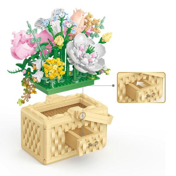 1277 Pcs Mini Flower Bouquet Basket Building Blocks Model Set Flower Bonsai Plant Collection Construction Building Bricks Toy Home Decor (Rose)