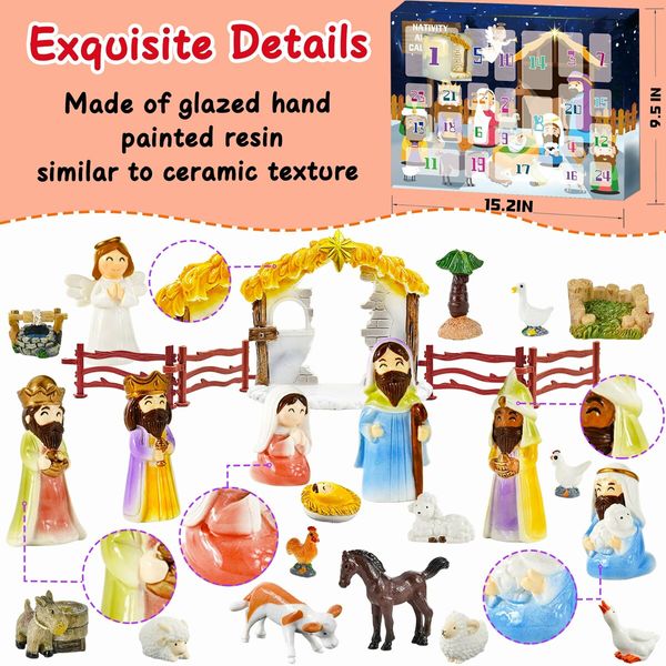 Nativity Advent Calendar 2023 Nativity Set for Kids Christmas Advent Calendar for Kids Boys Girls Teens Toddler Children Christian Religious Advent Calendar Gifts Toy