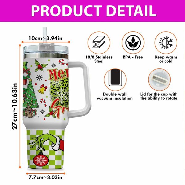 40oz Christmas Insulated Cold COOL HOT Tumbler with Handle and Straw, Stainless Steel Tumbler  Car Mug Outdoor Sports Travel Christmas Gift