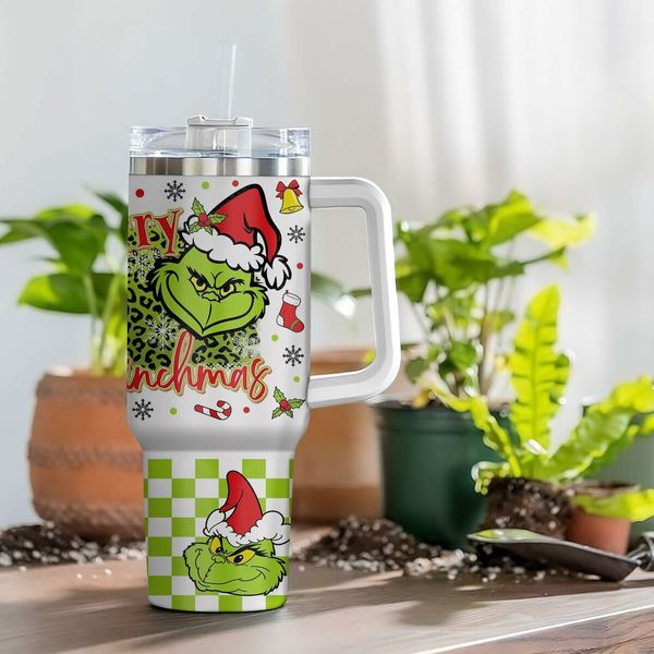 40oz Christmas Insulated Cold COOL HOT Tumbler with Handle and Straw, Stainless Steel Tumbler  Car Mug Outdoor Sports Travel Christmas Gift