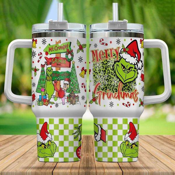 40oz Christmas Insulated Cold COOL HOT Tumbler with Handle and Straw, Stainless Steel Tumbler  Car Mug Outdoor Sports Travel Christmas Gift