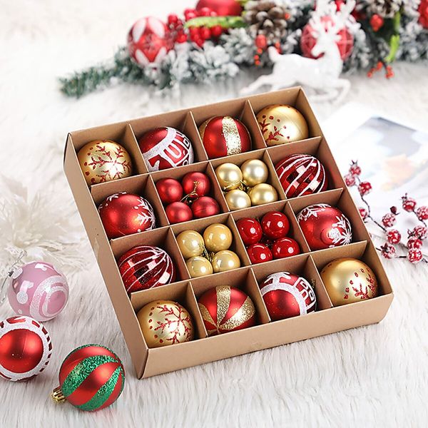 Ball Ornaments Set Shatterproof Christmas Tree Decor Decorative Set, for Home Holiday Wedding Party Xmas Hanging Decorations - Red/Gold.