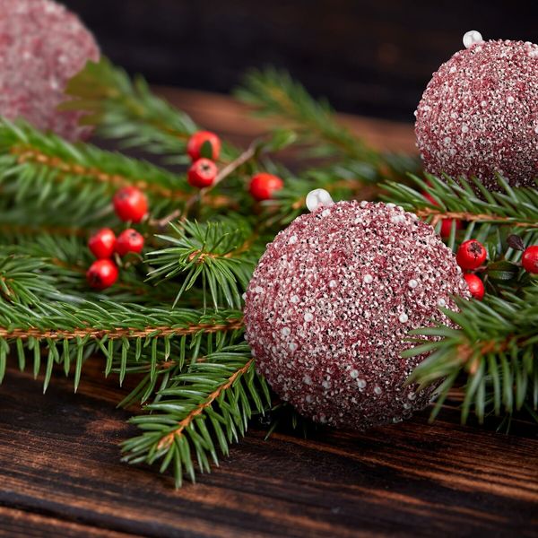 6 Pcs 8cm Christmas Tree Ball Ornaments Glitter Sequin Foam Ornaments Hanging Christmas Ball Decorations for Xmas Wedding Party Holiday Decor (ROSE GOLD)