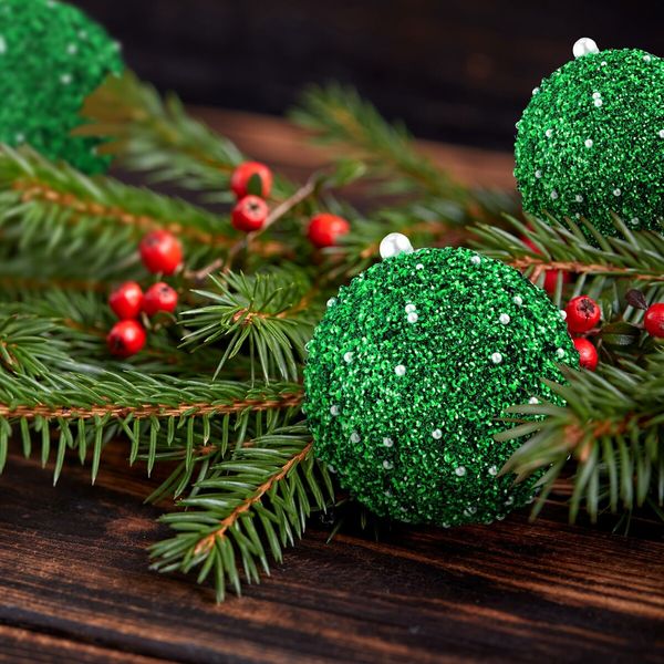 6 Pcs 8cm Christmas Tree Ball Ornaments Glitter Sequin Foam Ornaments Hanging Christmas Ball Decorations for Xmas Wedding Party Holiday Decor (BLUE)