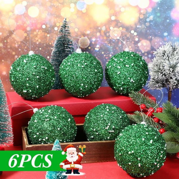 6 Pcs 8cm Christmas Tree Ball Ornaments Glitter Sequin Foam Ornaments Hanging Christmas Ball Decorations for Xmas Wedding Party Holiday Decor (BLUE)