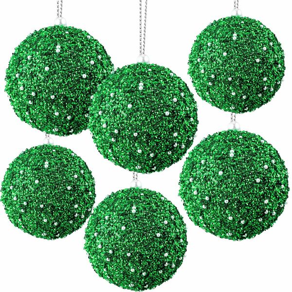 6 Pcs 8cm Christmas Tree Ball Ornaments Glitter Sequin Foam Ornaments Hanging Christmas Ball Decorations for Xmas Wedding Party Holiday Decor (BLUE)