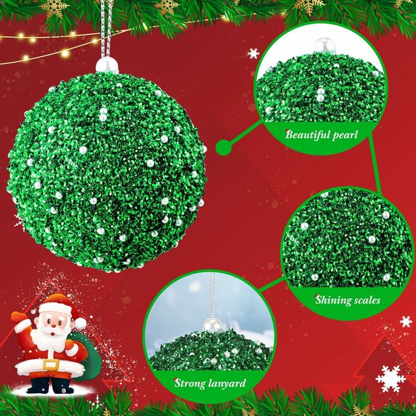 6 Pcs 8cm Christmas Tree Ball Ornaments Glitter Sequin Foam Ornaments Hanging Christmas Ball Decorations for Xmas Wedding Party Holiday Decor (BLUE)