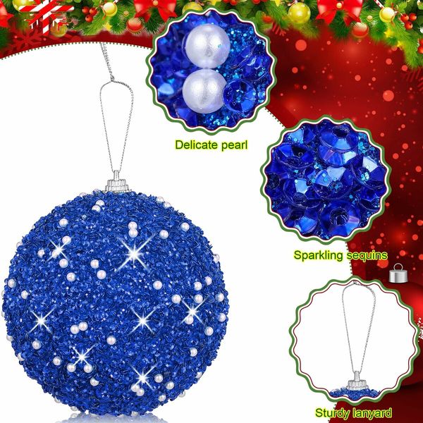 6 Pcs 8cm Christmas Tree Ball Ornaments Glitter Sequin Foam Ornaments Hanging Christmas Ball Decorations for Xmas Wedding Party Holiday Decor (BLUE)