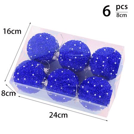 6 Pcs 8cm Christmas Tree Ball Ornaments Glitter Sequin Foam Ornaments Hanging Christmas Ball Decorations for Xmas Wedding Party Holiday Decor (BLUE)