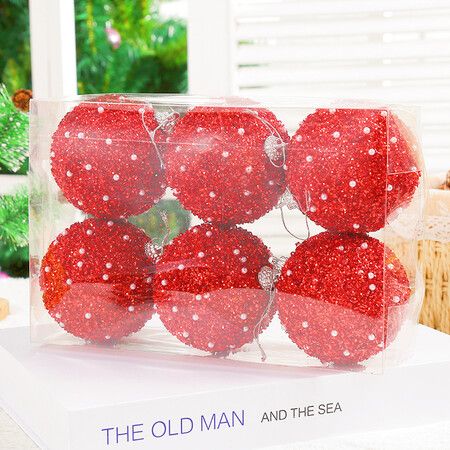 6 Pcs 8cm Christmas Tree Ball Ornaments Glitter Sequin Foam Ornaments Hanging Christmas Ball Decorations for Xmas Wedding Party Holiday Decor (Red)