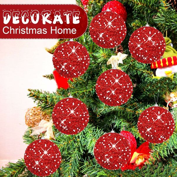 6 Pcs 8cm Christmas Tree Ball Ornaments Glitter Sequin Foam Ornaments Hanging Christmas Ball Decorations for Xmas Wedding Party Holiday Decor (Red)