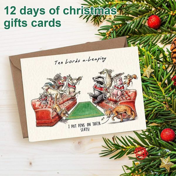 12Pcs Christmas Countdown Gift Card Set, Unique And Interesting Christmas Card In Separate Envelope