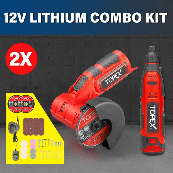 12V Cordless Rotary Tool Speed 5000-25000rpm With 12V Cordless Angle Grinder,12V 2.0Ah Lithium-Ion Battery&14.4V /0.4A charger