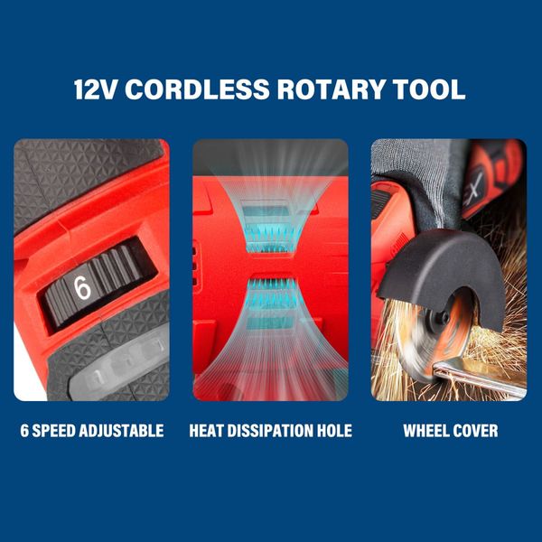 12V Cordless Rotary Tool Speed 5000-25000rpm With 12V Cordless Angle Grinder,12V 2.0Ah Lithium-Ion Battery&14.4V /0.4A charger