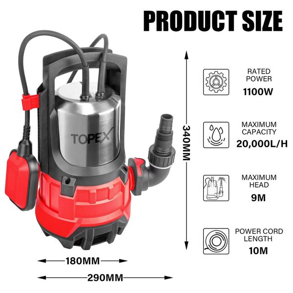 1100W Submersible Dirty Water Pump Sump Swim Pool Flooding Pond Clean