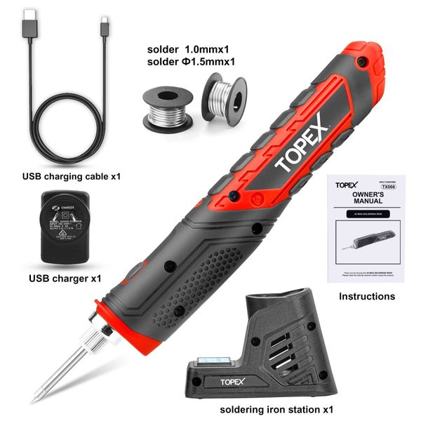 TOPEX 4V Max Cordless Soldering Iron with Rechargeable Lithium-Ion Battery