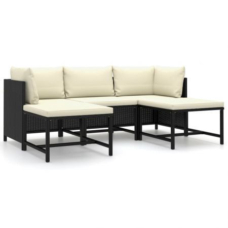 5 Piece Garden Lounge Set with Cushions Poly Rattan Black