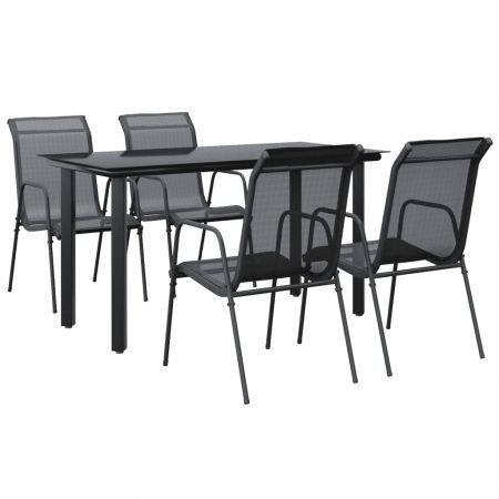 5 Piece Garden Dining Set Black Steel and Textilene