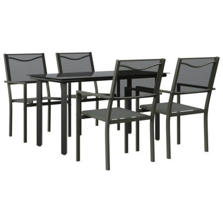 5 Piece Garden Dining Set Black Steel and Textilene