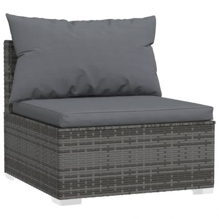 Garden Middle Sofa with Cushions Grey Poly Rattan