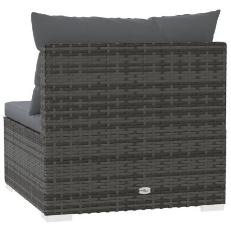 Garden Middle Sofa with Cushions Grey Poly Rattan