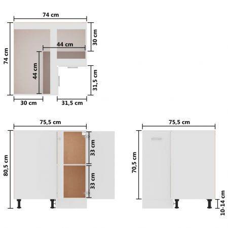 Corner Bottom Cabinet White 75.5x75.5x80.5 cm Engineered Wood