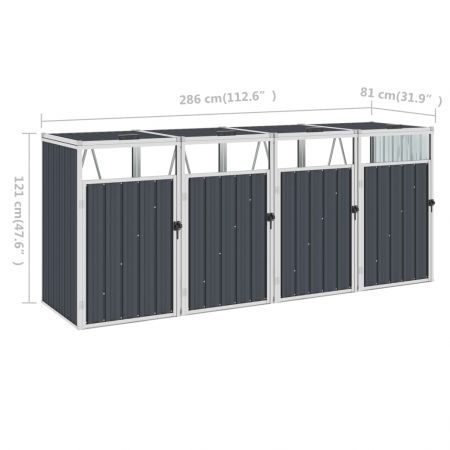 Quadruple Garbage Bin Shed Anthracite 286x81x121 cm Steel