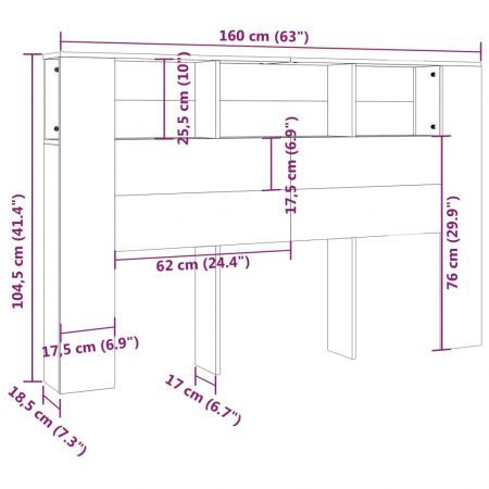 Headboard Cabinet White 160x18.5x104.5 cm